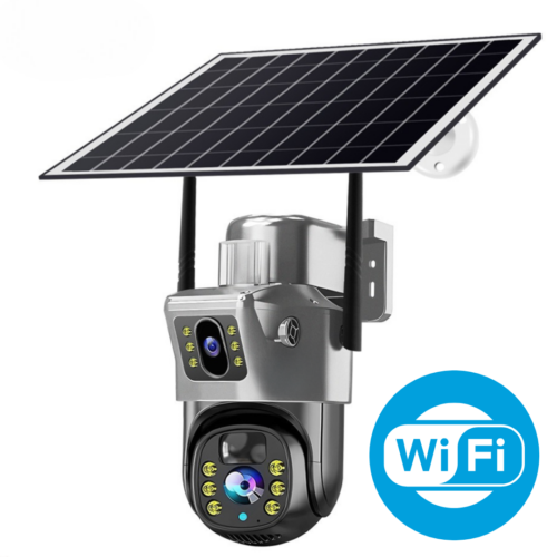 Solarna kamera zewnętrzna WiFi SEC & HOME z podwójnym obiektywem i obrotową głowicą PTZ
